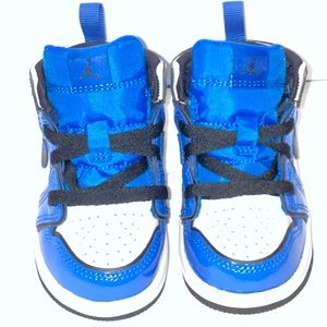 Kids Size 5c Air Jordan 1 Mid SE TD Signal Blue Blue White Black Shoe